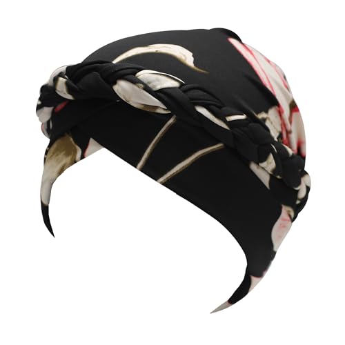 ZLYC Chemo Headwear for Women Pre Tied Turban Headwear Lightweight Beanie Hat - color: Braid Floral Black