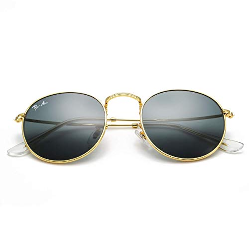 Pro Acme Polarized Round Sunglasses for Women Men Classic Retro Circle Metal Sun Glasses 50mm - color: B Gold Frame Grey Lens