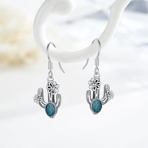 Western Earrings for Women 925 Sterling Silver Turquoise Western Country Dangle Drop Earrings Country Jewelry Gifts for Cowgirl Cowboy - style: Cactus-A