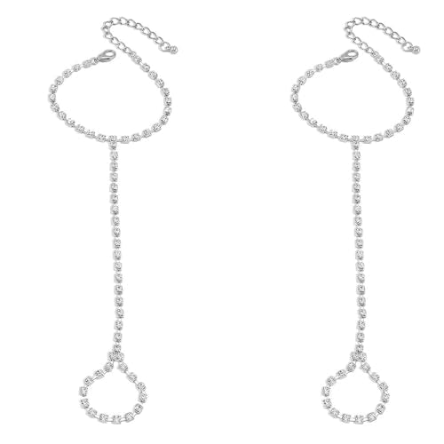 Kokoma Rhinestone Anklet Foot Chain Barefoot Sandals Anklets for Women Shiny CZ Crystal Anklet with Toe Ring Beach Wedding Ankle Bracelets Foot Chain Jewelry for Wedding