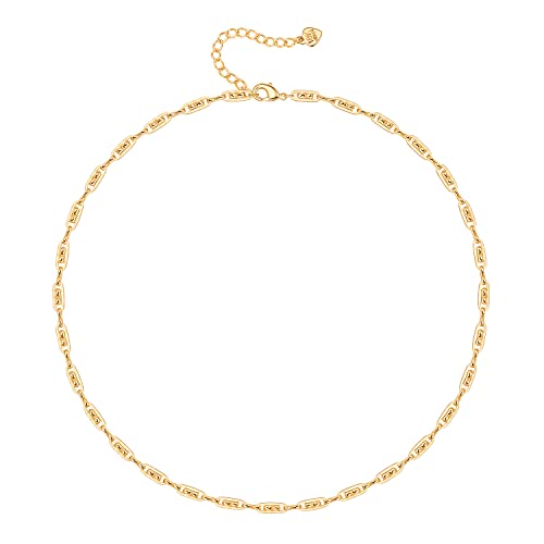 Aobei Pearl 18K Gold Plated Paperclip Chain Choker Satellite Chain Freshwater Cultured Biwa Pearl Pendant Necklace Dainty Turquoise Jewelry for Women - color: Paperclip & Infinity Link Chain