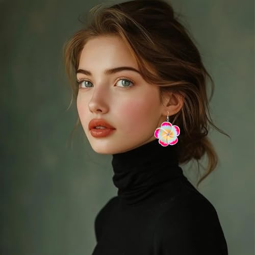 4 Pairs Tropical Bohemian Dangle Earrings For Women Hawaii Plant Daisy Flower Drop Earrings Set - color: style-4