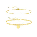 Initial Ankle Bracelets for Women 14K Gold Plated Dainty Layered Round Letter Anklets Beach Jewelry Gift - color: Gold-U
