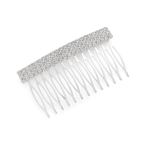 BERRICLE Silver Tone Bar Hair Combs for Women - color: 3-Row Rhinestone Comb, Silver-tone