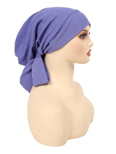 YYAOJHAO Pre Tied Bandanas Headscarf for Women - Solid Wave Chemotherapy Caps Headwrap Chemo Turban Headwear Hats - color: Light Purple