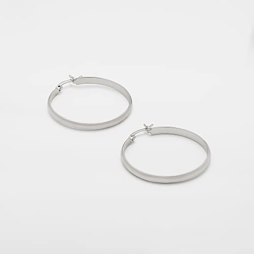 Amazon Essentials 14K Gold or Sterling Silver Plated Polished Dome Hoop - color: Silver, size: 35 mm