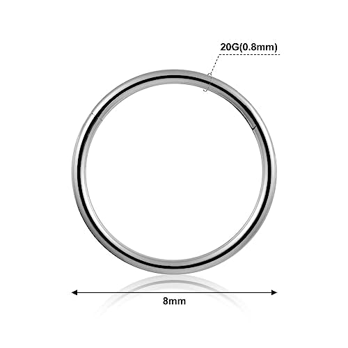 4Pcs 16G 18G 20G Surgical-Steel-Piercing-Ring-Nose-Rings-Hinged-Hoop-Earrings,6mm 8mm 10mm 12mm Seamless Stainless Steel Clicker Eyebrow Septum Piercing Hoop,Sliver Black Gold Rose Gold Rainbow Body Jewelry Set - color: 20G 8mm Silver