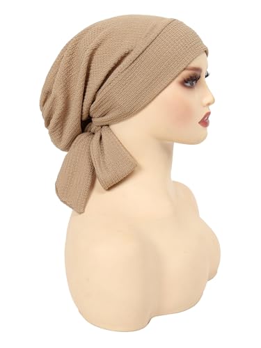 YYAOJHAO Pre Tied Bandanas Headscarf for Women - Solid Wave Chemotherapy Caps Headwrap Chemo Turban Headwear Hats - color: Khaki