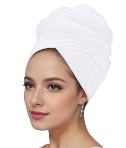 vabovin Head Wraps for Black Women Stretch Jersey Knit Turban Headwrap Solid Color Headscarf Headband Shawl - color: 05- White