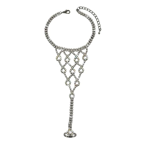 1Pair Sexy Rhinestone Foot Chain for Women,Summer Beach Rhinestone Toe Ring Anklet Foot Jewelry Boho Statement Barefoot Sandals for Bridal Wedding Prom - color: Black