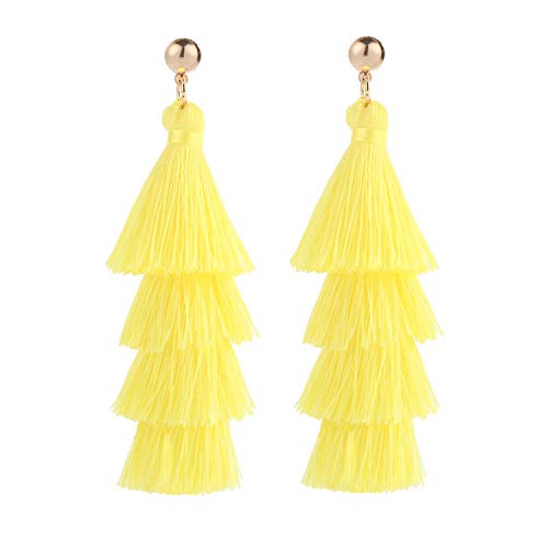 BaubleStar Tassel Earrings Handmade Tiered Thread Tassel Dangle Earrings, Multi Colors - color: Chartreuse