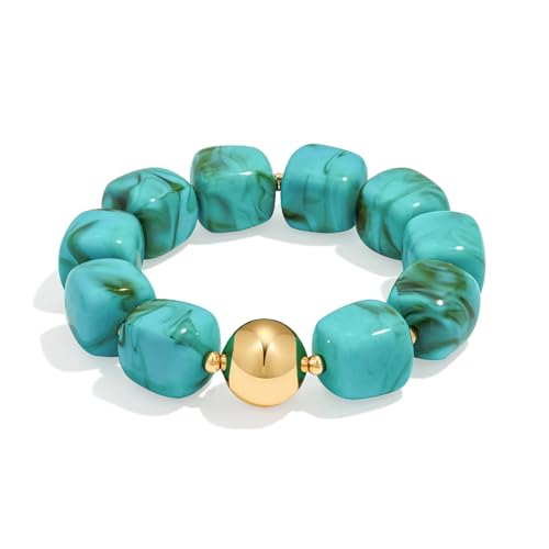 Multicolor Chunky Beaded Bracelet for Women Bold Acrylic Resin Stretch Bracelet Summer Beach Statement Bracelets Trendy Elastic Bangle Jewelry - color: Bead bracelet-turquoise