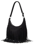 Suede Fringe Crossbody Bag for Women Ladies Stylish Leather Shoulder Bag Purse Handbag Fall Winter Spring - color: Black