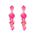 Long Acrylic Rose Petal Earrings Dangle Exaggerated Flower Earrings Drop Statement Floral Tassel Earrings for Women - color: Pink + Hot Pink