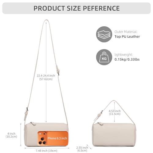 KouLi Buir PU Leather Crossbody Purse for Women Trendy Small Barrel Hobo Shoulder Handbag Lightweight Daily Purse - color: Beige