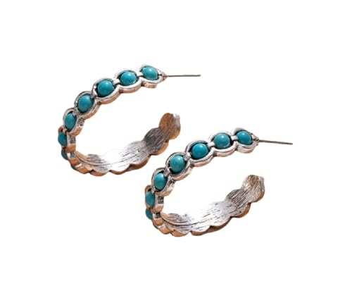 Boho Round Turquoise Hoop Earrings Daisy Flower Turquoise Dangle Earrings for Women Men Vintage Ethnic Accessories Tribal Jewelry - color: Green
