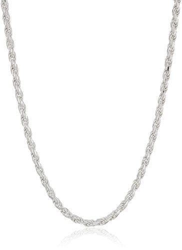 Amazon Essentials Sterling Silver Diamond Cut Rope Chain Necklace - color: Silver, size: 14"