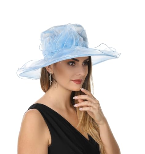 SAFERIN Women's Organza Church Fascinator Bridal Tea Party Wedding Hat - color: Sz-light Blue