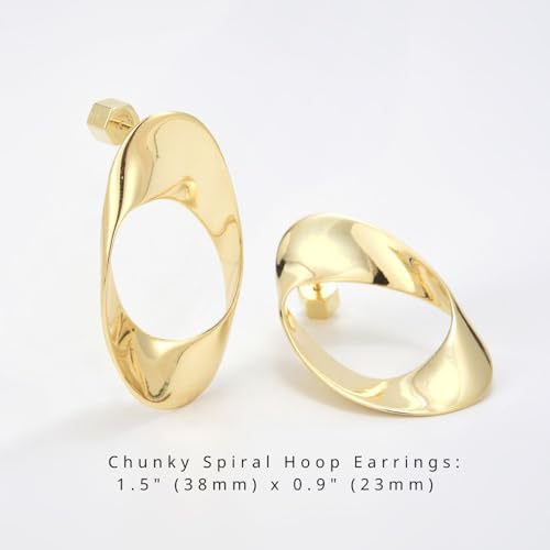 RENAIZ Bold Statement Hoop & Stud Earrings for Women – 14K Gold & Rhodium Plated Maximalist Jewelry, Chunky Geometric Boho Earrings, Hypoallergenic Non-Tarnish Trendy Gift - color: Yellow Gold, style: Loop