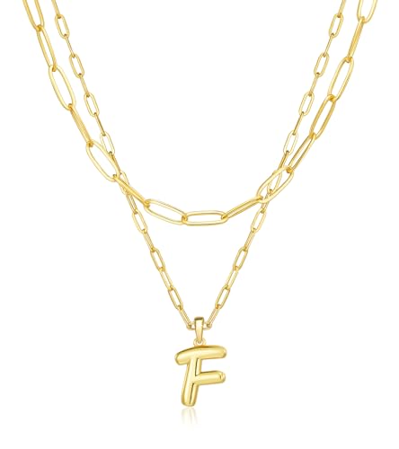 adoyi Dainty Heart Initial Necklaces 14K Gold Plated Layered Letter A-Z Pendant Necklace Stack Trendy Jewelry Birthday Valentines Gifts for Women Jewelry - color: Gold-Letter, style: F
