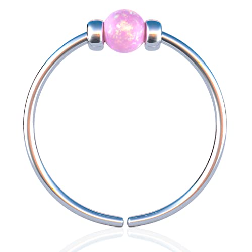 925 Sterling Silver & 14K Gold Filled Nose Ring Hoop Handmade Piercing Jewelry For Women - 24 Gauge 2mm,7mm Tiny Nose Ring with Opal - Gift Ready - color: Pink Opal Silver