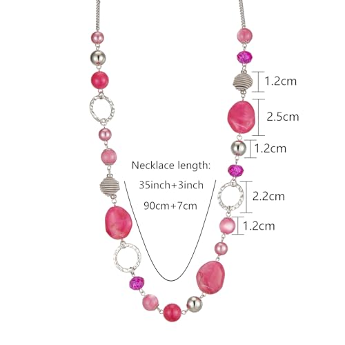PEARL&CLUB Long Beaded Necklaces For Women - Sweater Chain Fashion Jewelry Necklace Gifts For Women - color: 23-Hot pink