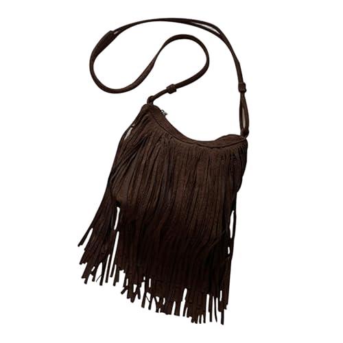 CORIOS Women's PU Leather Shoulder Bag Bohemian Fringe Crossbody Bag for Women Stylish Tassel Design Tote Handbag - color: Brown