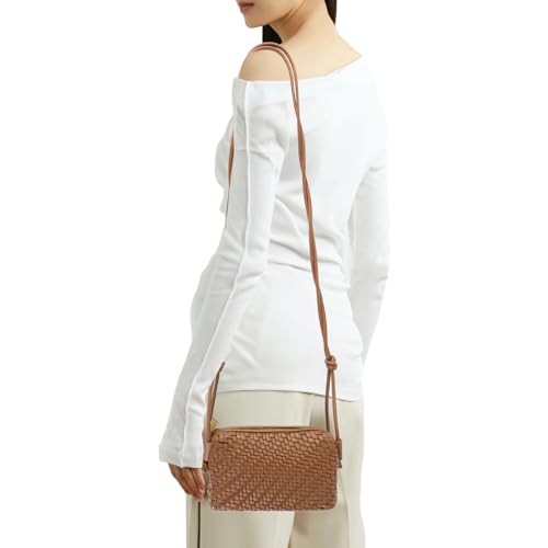 Woven Crossbody Bags for Women Handwoven Purses Vegan Leather Small Handbag Handmade Shoulderbag | Lightweight - color: Brown