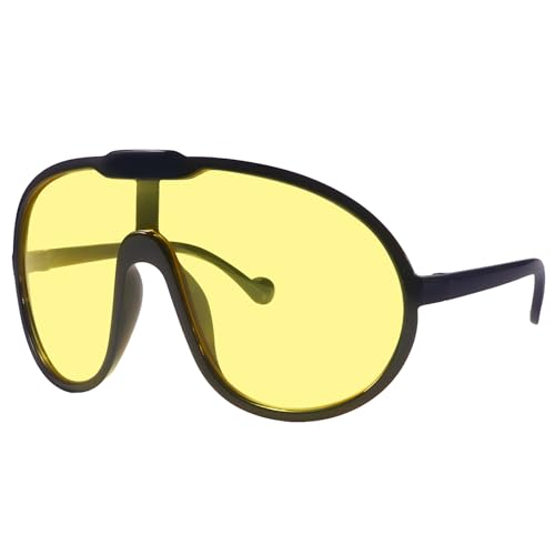 Dollger Oversized One Piece Sunglasses For Women Fashion Men Wrap Around UV400 Shield Goggles - color: Black Frame Yellow Lenses
