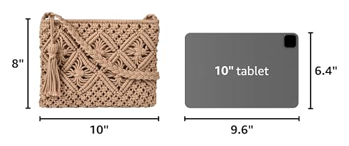 Eiyye Handmade Crochet Purse Boho Cotton Rope Crossbody Shoulder Bag with Tassel Casual Bag for Women - color: Light-brown