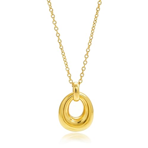 Dainty Oval Pendant Necklace for Women 18K Gold Plated Small Irregular Circle Charm Cute Boho Necklace Statement Chains Minimalist Jewelry - color: B-Gold