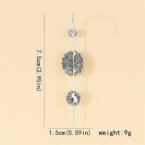 Turquoise Ear Wrap Crawler Hook Stud Earrings for Women Girls Silver Plated Blue Birthstone Flower Long Bar Piercing Ear Cuffs Boho Statement Earrings Bohemian Indian Bollywood Wedding Birthday Christmas Jewelry Gifts - style: Daisy