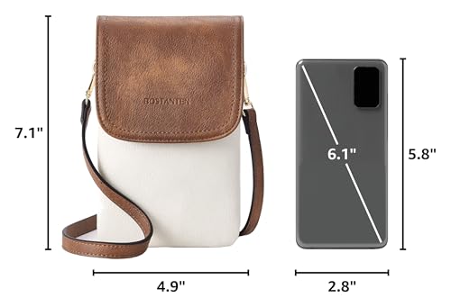 BOSTANTEN Vegan Leather Crossbody Bags for Women Designer Cell Phone Bag Wallet Purses Adjustable Strap - color: C-01-white With Brown