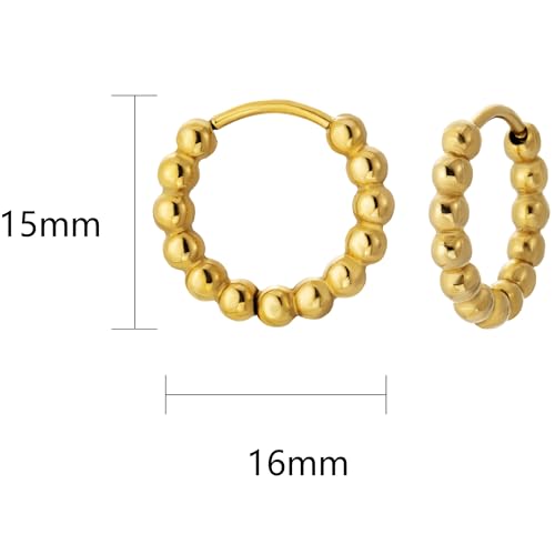 Stainless Steel Hoop Earrings for Women Gold Tone Geometric, Huggie Heart Twisted Minimalist Engraved Designs for Daily Wear - color: Gold_15mm*16mm