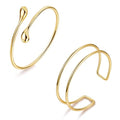 2Pcs Gold Arm Cuff for Women Adjustable Arm Cuff Bracelet Minimalist Open Coil Upper Arm Band Cuff Bangle Set - style: Gold F