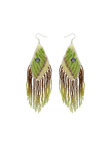 Handmade Seed Beaded Earrings, Lightweight Boho Fringe Dangle Earrings, Glass Bead Drop Jewelry for Everyday Wear & Party, Women Gifts - color: Evil Eye