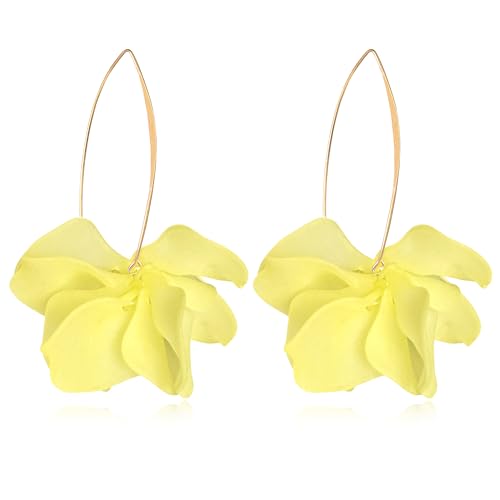 Exaggerated Bohemian Resin Rose Flower Petal Dangle Drop Earrings Long Acrylic Tiered Floral Tassel Earring for Women - color: Light Yellow
