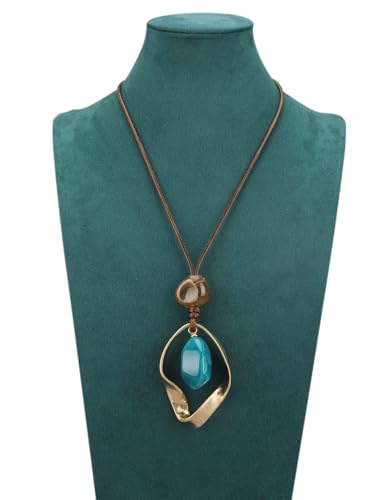 Jeilwiy Leather Necklace for Women Funky Necklace Choker String Cord Necklace with Pendant Boho Style Jewelry - style: Twisted Pendant with Stone