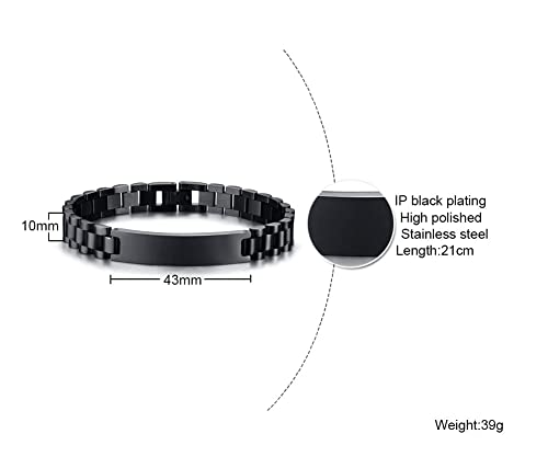 Custom Mens Bracelet Personalized Watch Band Engraved Name Bracelets for Men Customized ID Cuff Wristband Gift for Dad Husband - style: Black0 - 1.0cm