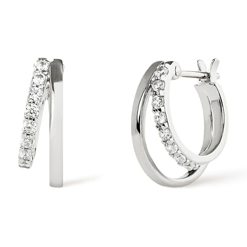 Ana Luisa Double Hoop Earrings for Women - 14K Gold Plated & Silver Rhodium Huggie Hoops - Hypoallergenic, Water-Resistant, Tarnish-Free, Small, Dainty & Trendy Two Hoop Earring Styles for Daily Wear - color: Silver Cubic Zirconia, size: Small