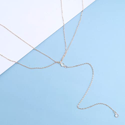 Boho Crystal Back Chain Necklace Gold Cz Backdrop Necklace Rhinestone Bridal Back Drop Chain Body Chain Summer Beach Body Jewelry for Women