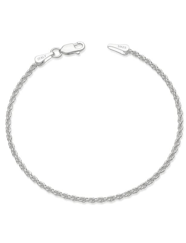925 Sterling Silver Rope Bracelets 2/3/5mm Silver/Gold Plated Bracelets for Women Rope Chain Bracelet for Men 6.5-9 Inches - color: Silver 2mm, size: 7.5