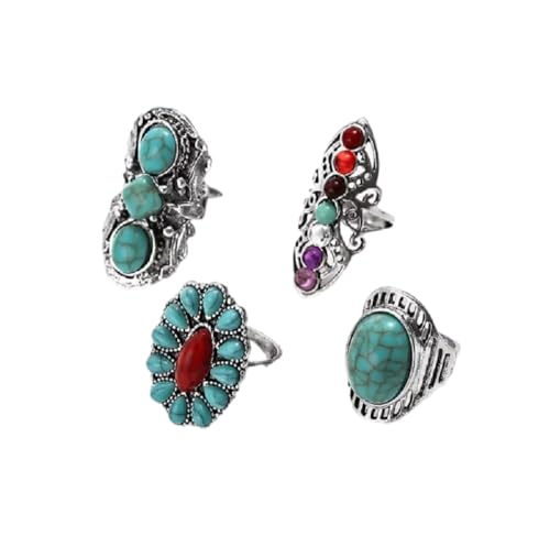 Turquoise Stackable Finger Ring Set Boho Knuckle Rings Midi Joint Carved Rings Natural Stone Adjustable Rings Victorian Handmade Jewelry Cocktail Party Birthday for Women Gift