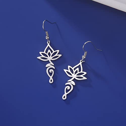 TEAMER Stainless Steel Lotus Flower Dangle Earrings Bohemian Drop Earring Unique Geometric Jewelry for Women - color: Lotus 5 - Steel Color