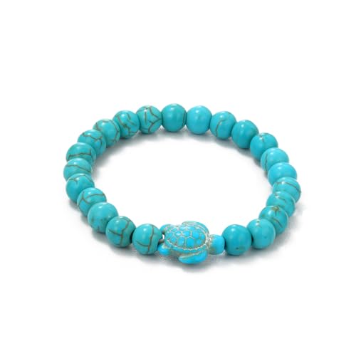 Turquoise Bracelet for Women, 8mm Beaded Stretchable Unisex Bracelet, Boho Turquoise Bead Bracelet Stone Beaded Bracelets Turquoise Jewelry for Women - color: Sea Turtle