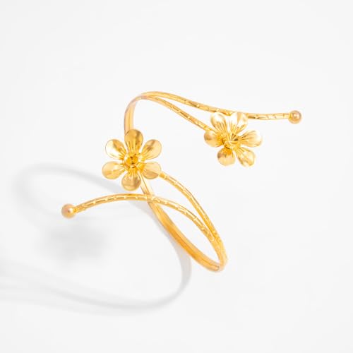 Arm Cuff for Women Gold Upper Arm Bracelet Minimalist Adjustable Cuffs Bangle Punk Dress Jewelry - style: Flower E
