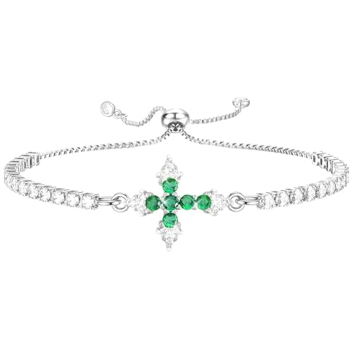 VIBILIA Bracelets for Women, Cross Bracelets for Women Trendy, Dainty Tennis Bracelet, Catholic Gift for Mom Daughter Wife Sister Friend, Communion Gift on Birthday Valentine's Day Easter Mother's Day - color: J. Silver-Green