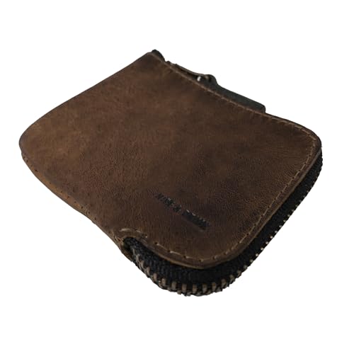 Hide & Drink, Full Grain Leather Zippered Card Wallet for Men and Women, Coin Pouch, Money Holder, Pocket Organizer, Handmade, Bourbon Brown - color: Bourbon Brown