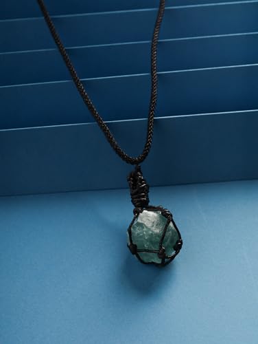 MINACHI Boho Macrame Necklace with Green Aventurine Stone, Handmade Adjustable Rope Pendant, Vintage Hippie Jewelry for Women - style: Necklace NECK.003