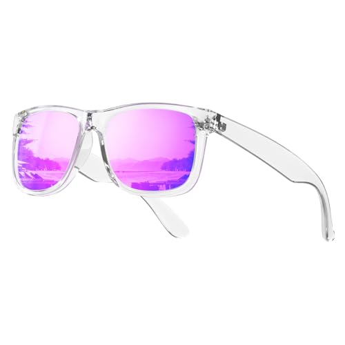 KALIYADI Womens-Sunglasses Polarized-Sunglasses for Women: Retro Trendy Sun Glasses With UV400 Protection for Driving Travel - color: Z06-bright Transparent Frame Purple Lens